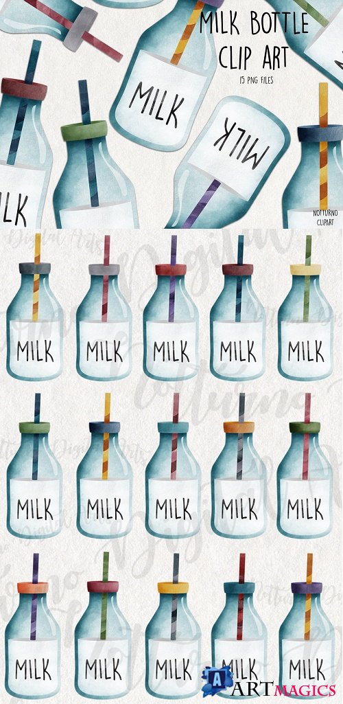 Watercolor Milk Bottle Clipart - 514648
