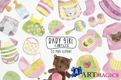 Watercolor Baby Clothes clipart. Set of 22 png - 481050