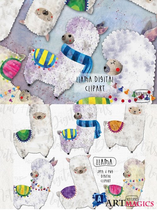 Llama Alpaca digital clipart. Instant Download Printable - 482944