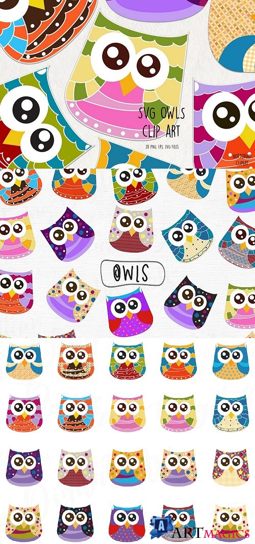 SVG Owls Clip Art. Set of 20 owls clipart  - 516296