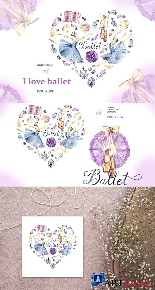 Watercolor ballerinas heart - 4688407