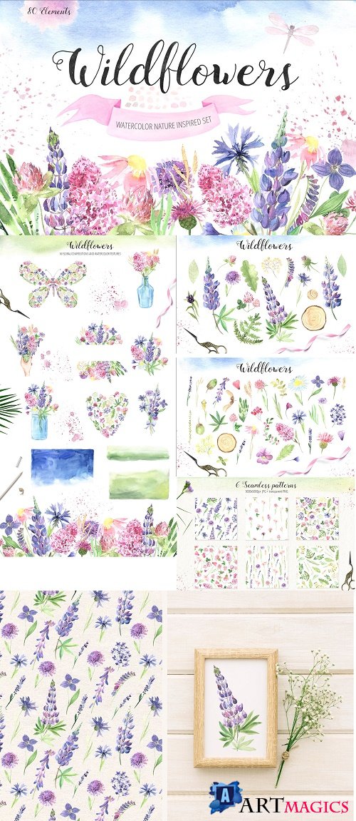 Watercolor Wildflowers Set - 3010606