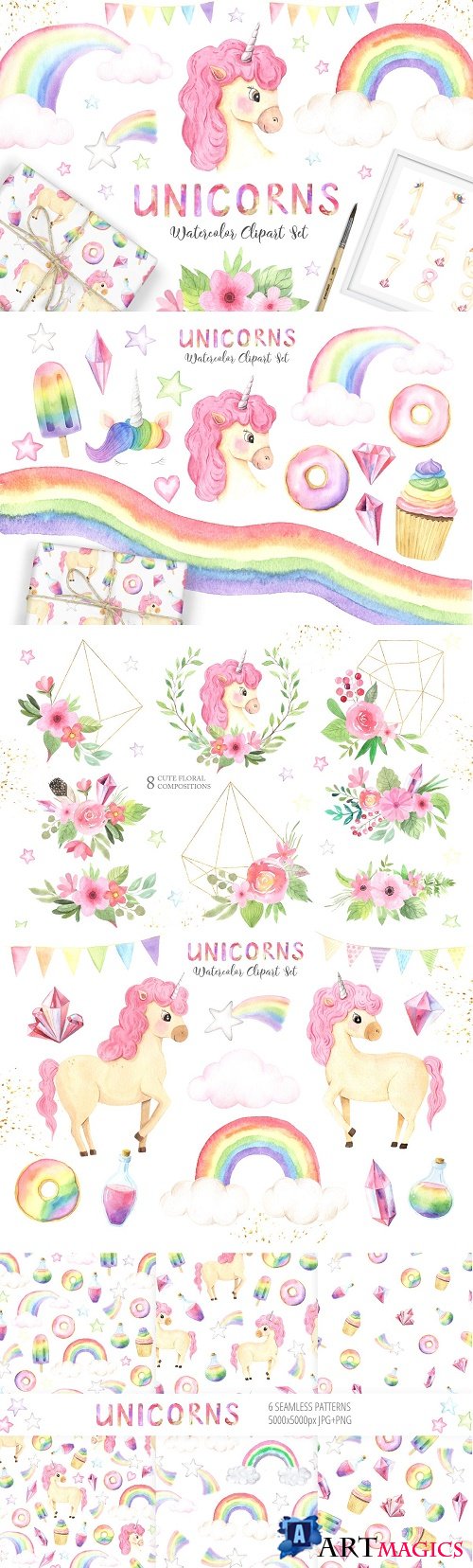 Watercolor Unicorns Set Vol.2 - 3721391