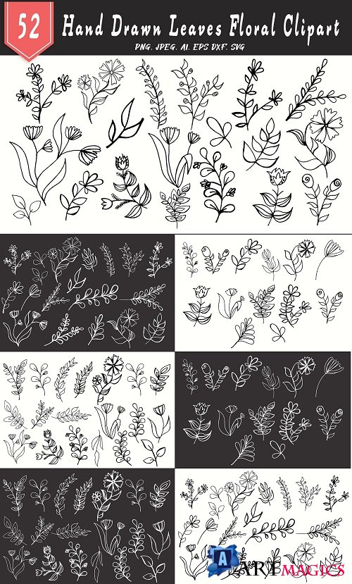 50+ Leaves Floral Handmade Cliparts - 4691821