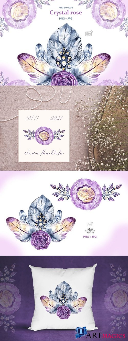 Watercolor crystal roses cliparts - 4694313