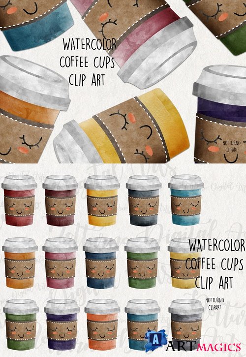 Watercolor Coffee Cups Clip Art. Coffee cup graphics - 516702