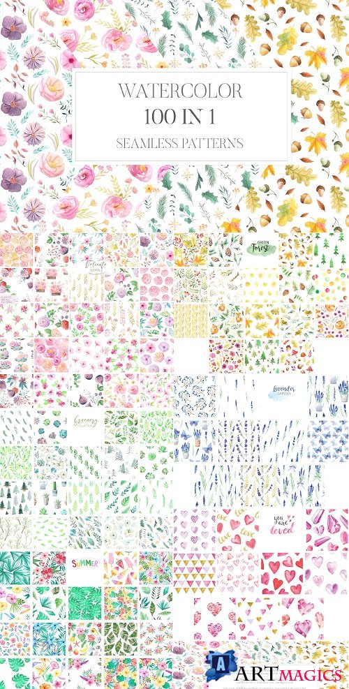 100 in 1 Watercolor Patterns Set - 2316155