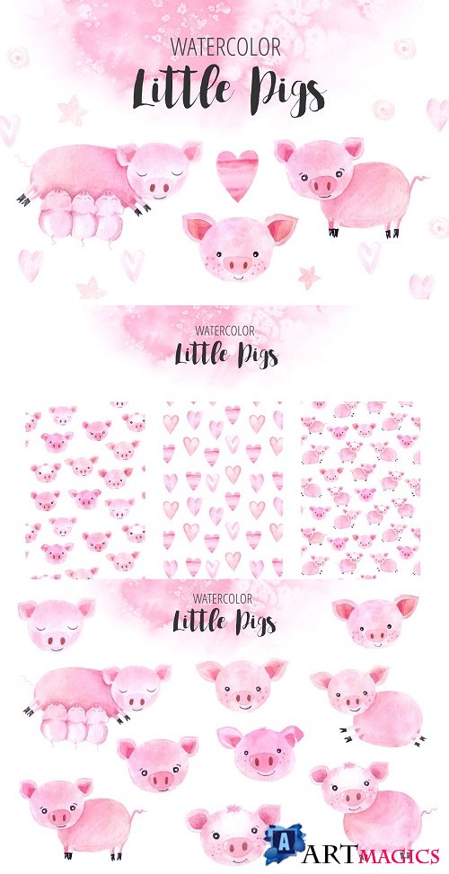 Watercolor Little Pigs Set - 3228509