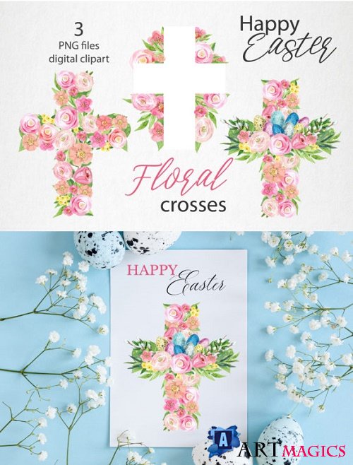 Floral Easter Cross Watercolor