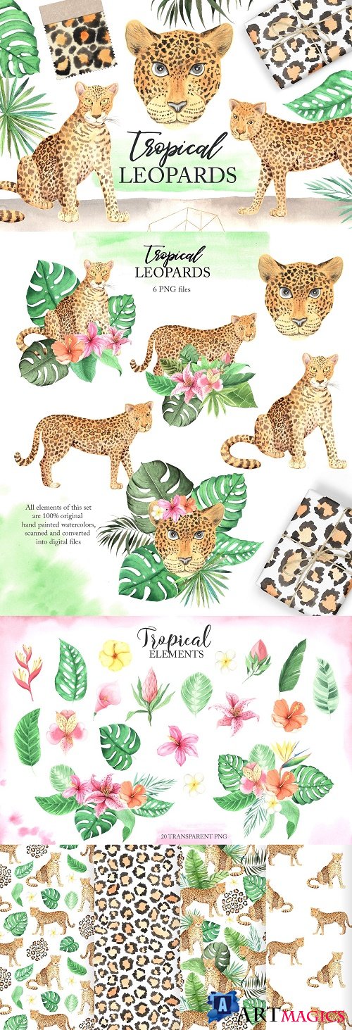 Watercolor Leopards in the Jungle - 3930746