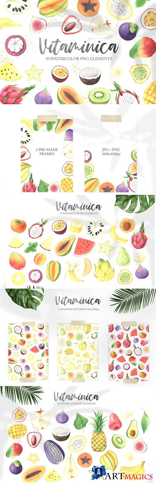 Watercolor Vitaminica Fruit Set - 3982246