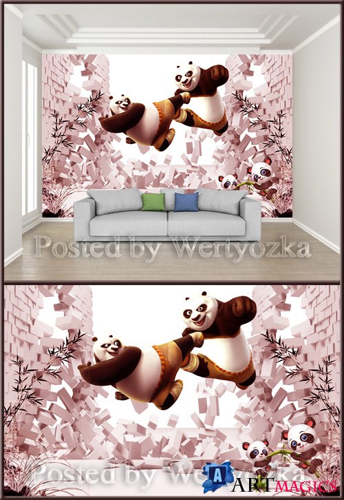 3D psd background wall panda wars