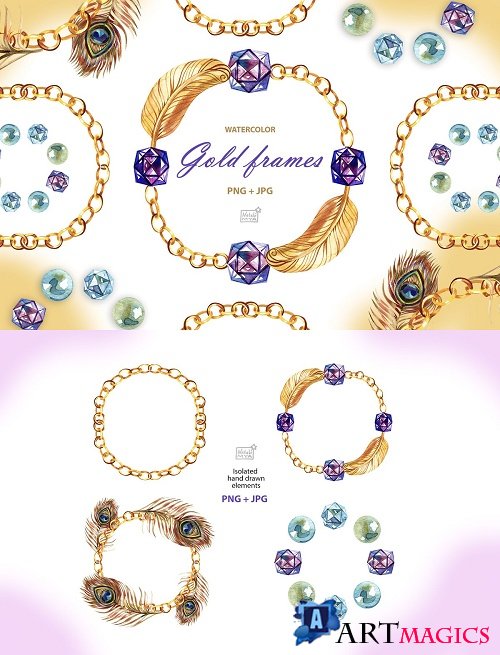 Watercolor gold chain wreaths - 4703311