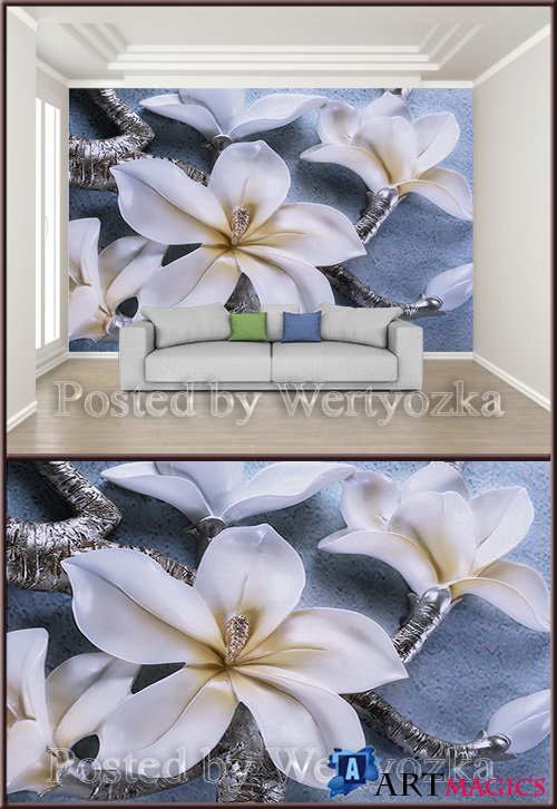 3D psd background wall orchid relief