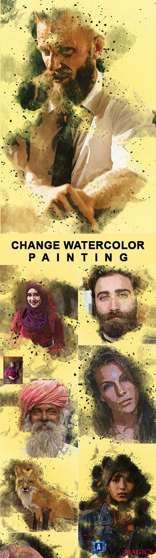 Change Watercolor Painting Photoshop Action 25748479