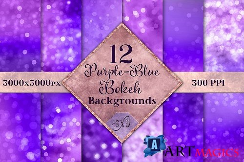 Purple-Blue Bokeh Backgrounds - 12 Image Textures Set - 519873