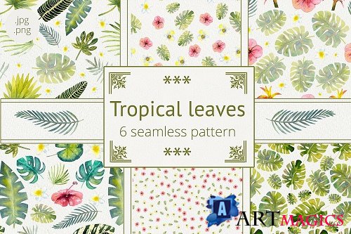 Seamless pattern with tropical leaves. Watercolor - 519259
