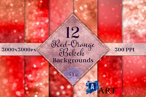 Red-Orange Bokeh Backgrounds - 12 Image Textures Set  - 520048