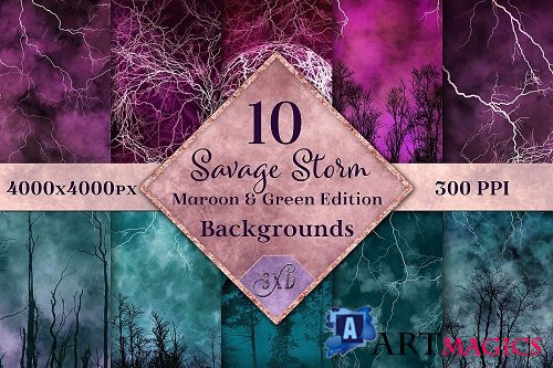 Savage Storm Maroon and Green Edition Backgrounds Set  - 520103