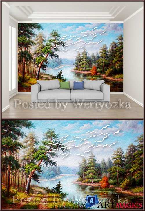 3D psd background wall beautiful hand painted oil painting landscape