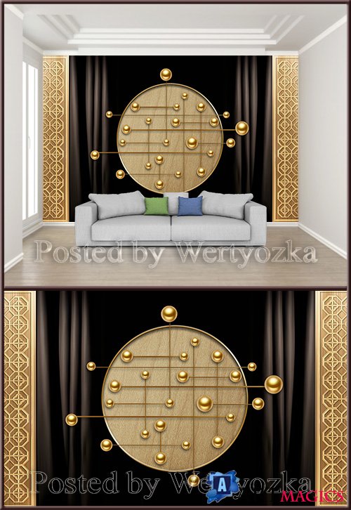 3D psd background wall chinese luxury gold stereo screen line ball