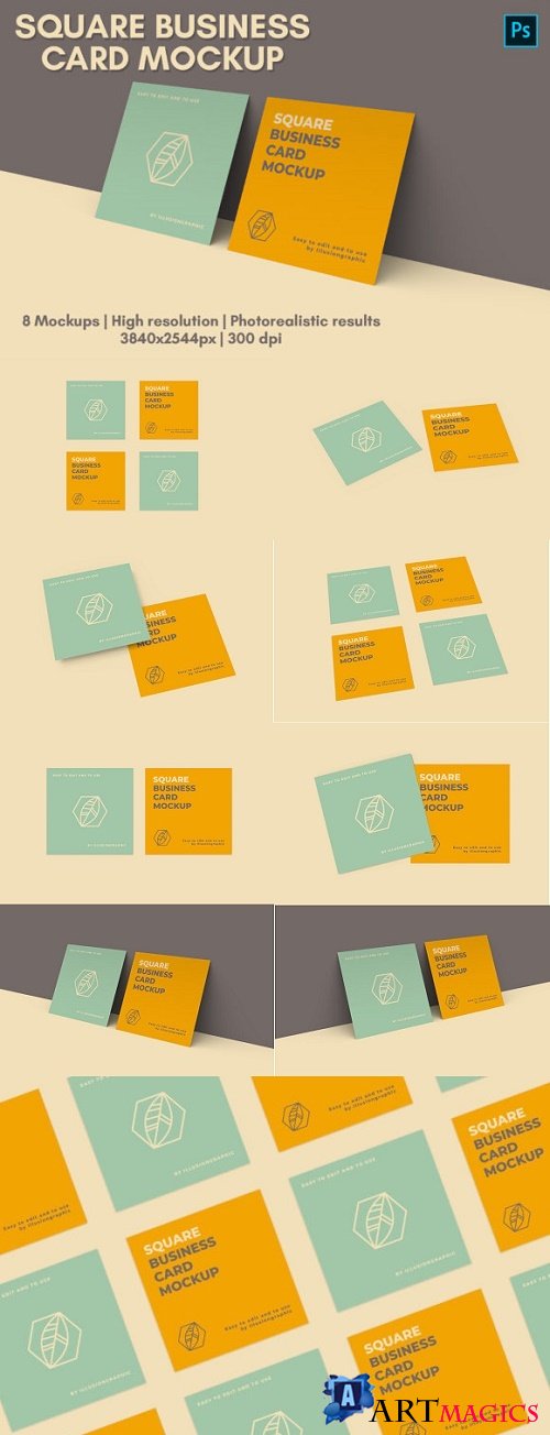 Square Business Card Mock-up - 8 Views