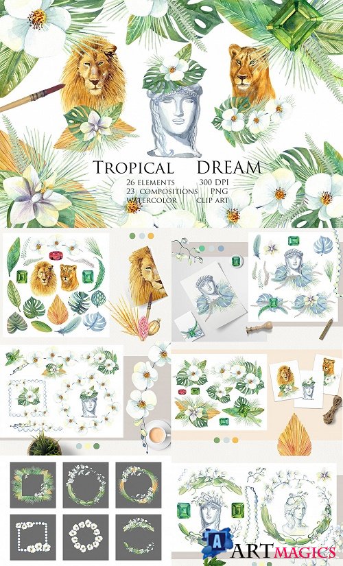 Watercolor Tropical Dream Clip Art - 520405