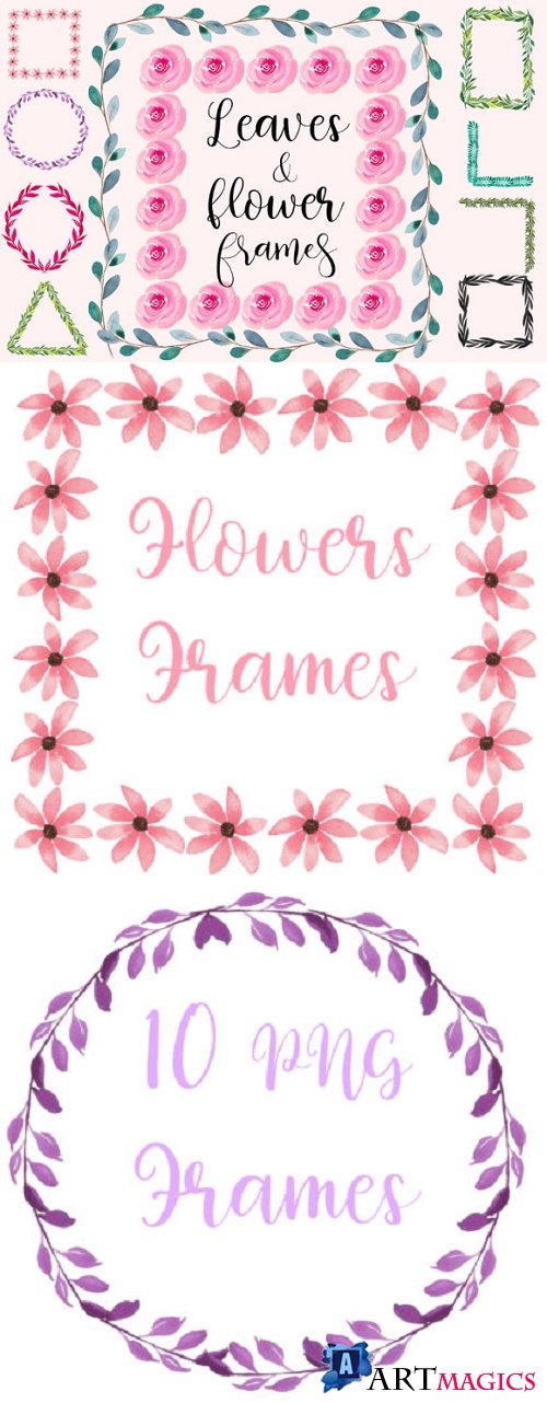 Watercolor Leaves and Flowers Frames