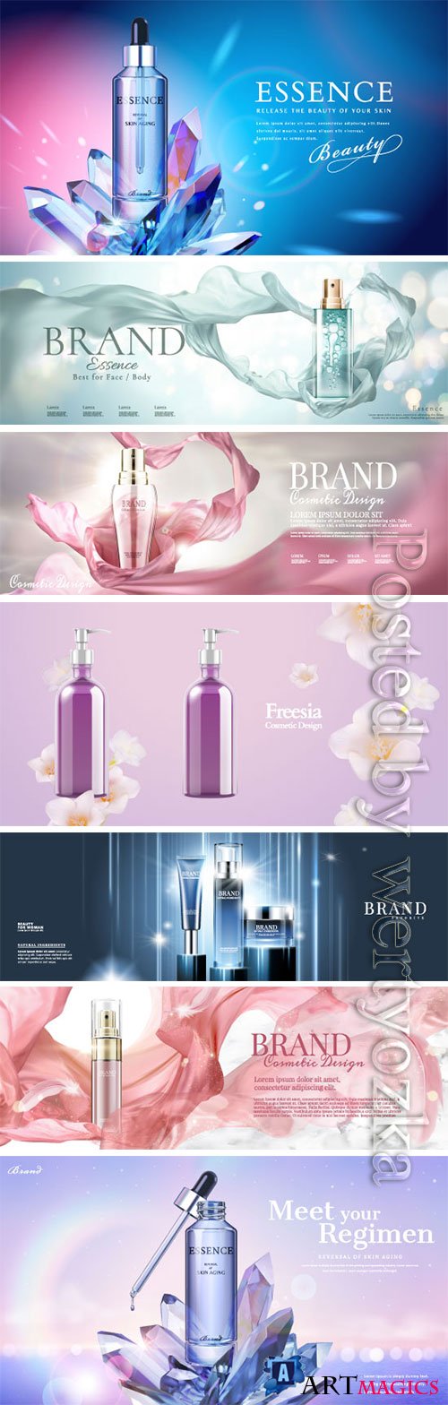 Cosmetics advertising vector posters, perfume, cream, nail polish # 3