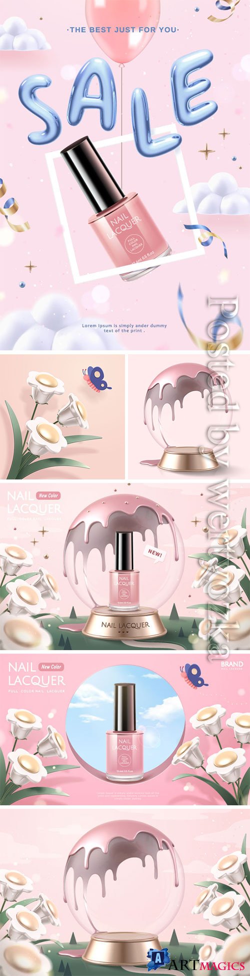 Cosmetics advertising vector posters, perfume, cream, nail polish # 4