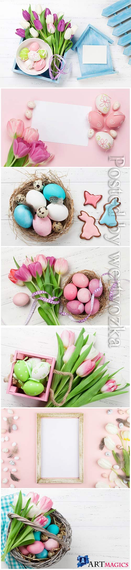 Happy Easter stock photo, Easter eggs, spring flowers # 7