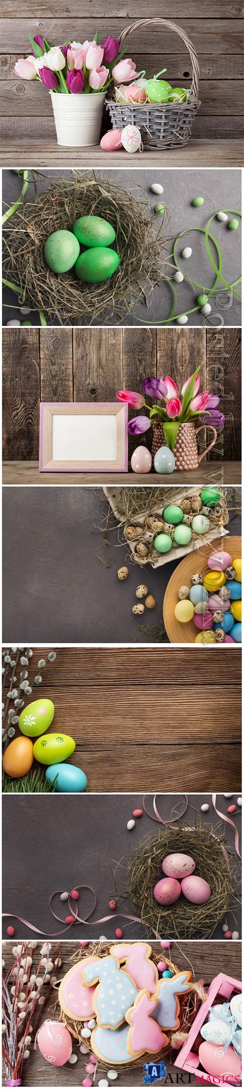 Happy Easter stock photo, Easter eggs, spring flowers # 4