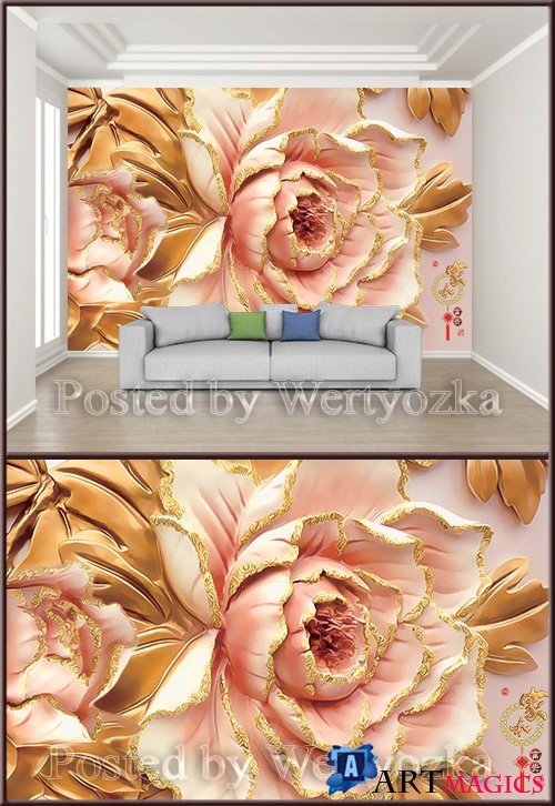3D psd background wall peony flower luxury