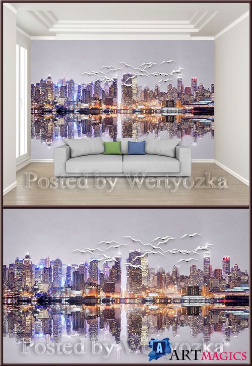 3D psd background wall nordic style colorful relief urban