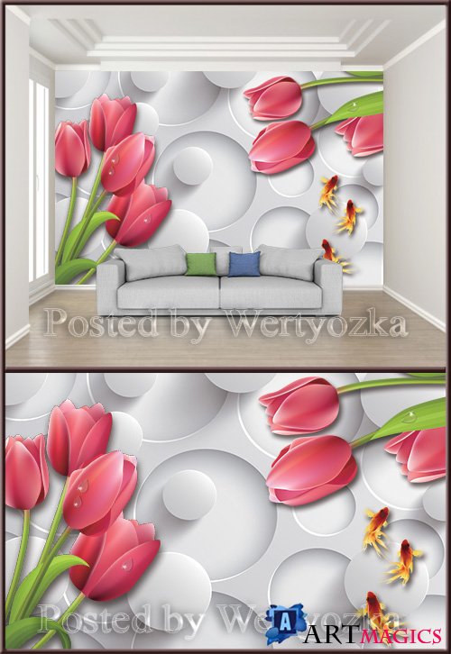 3D psd background wall fashion tulip living room