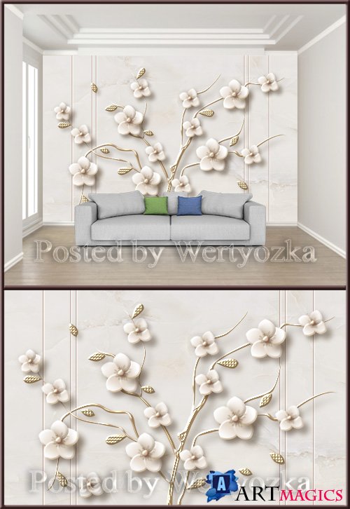 3D psd background wall fashion three dimensional flower