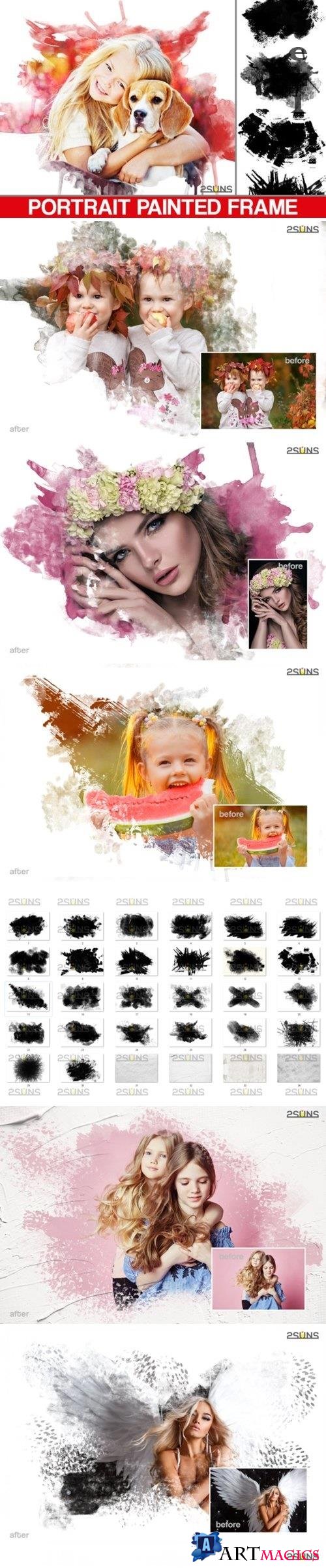 30 Beautiful portrait paint masks, photo frame, Photoshop overlay - 521253