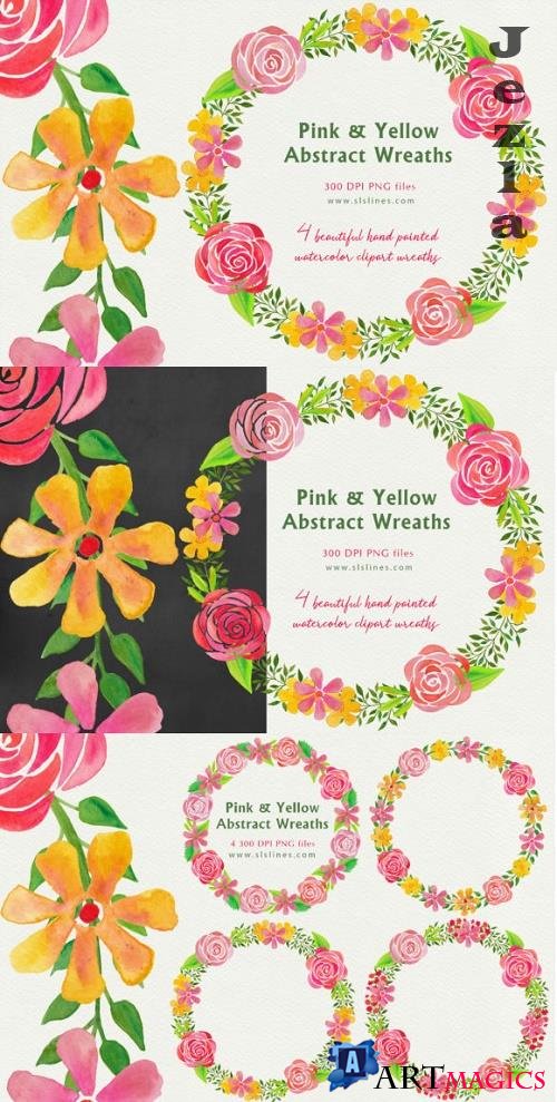 Pink & Yellow Abstract Floral Wreaths