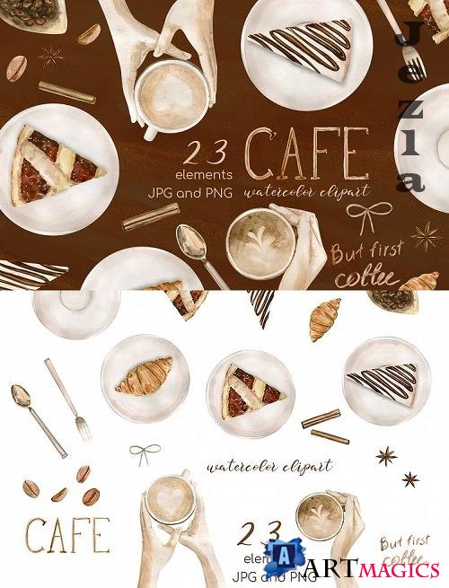 Watercolor Coffee Clipart Set. Cake clipart, food clipart - 522262