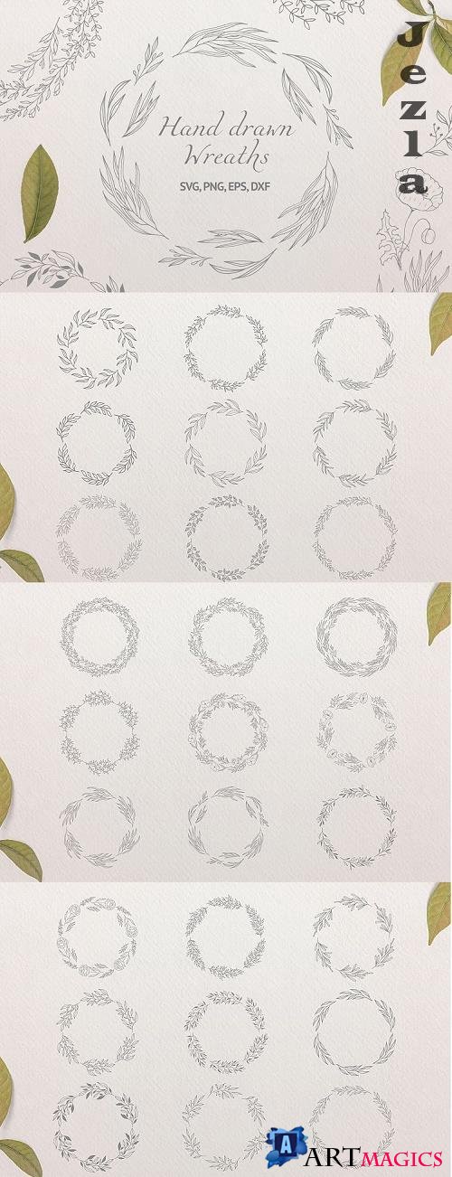 27 Hand Drawn Floral Wreath Collection  - 522185
