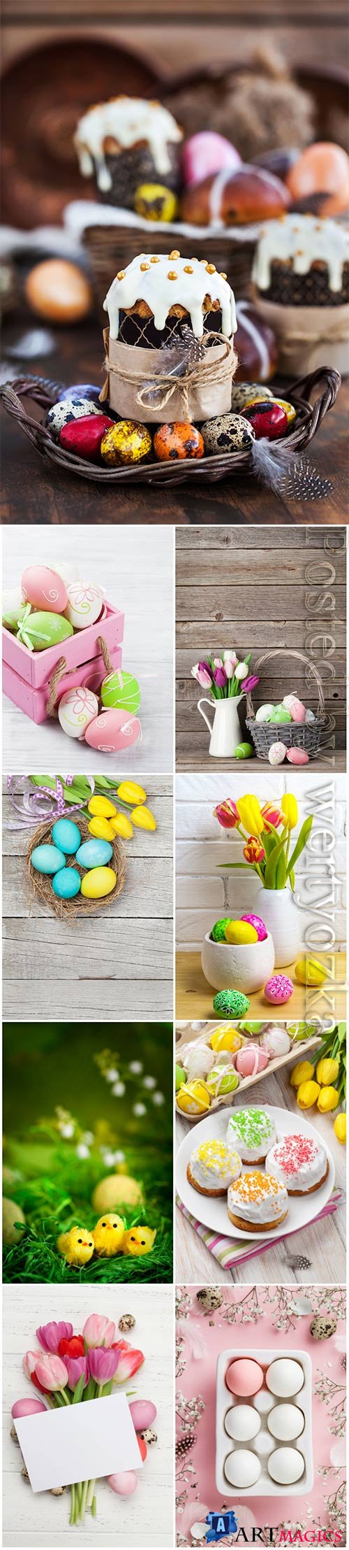 Happy Easter stock photo, Easter eggs, spring flowers # 11