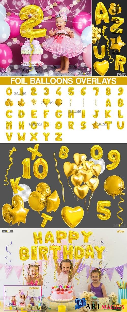 45 Foil Number Balloons Alphabet Photoshop Overlays, Gold - 524278