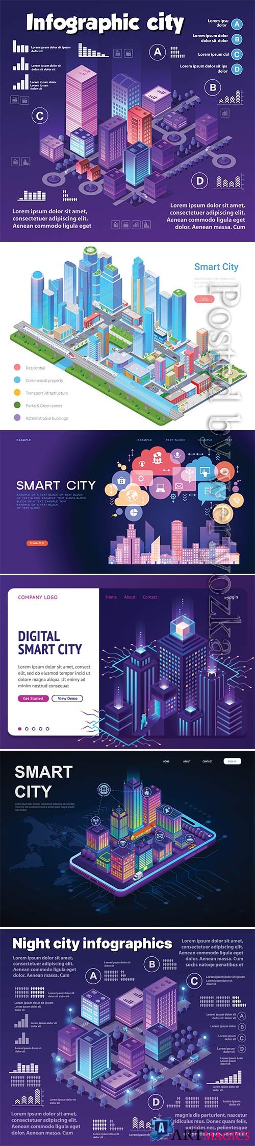 Colorful 3d smart vector city