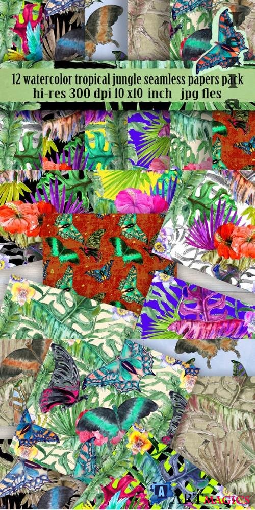 Watercolor Tropical Patterns Set