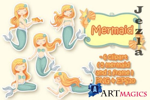 Set of Beautiful Mermaids Illustration