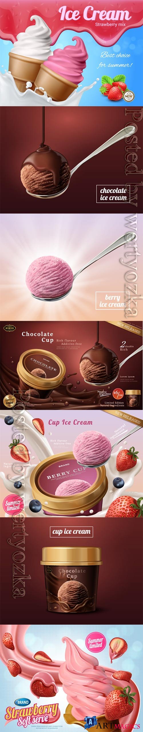 Ice cream advertisement vector collection