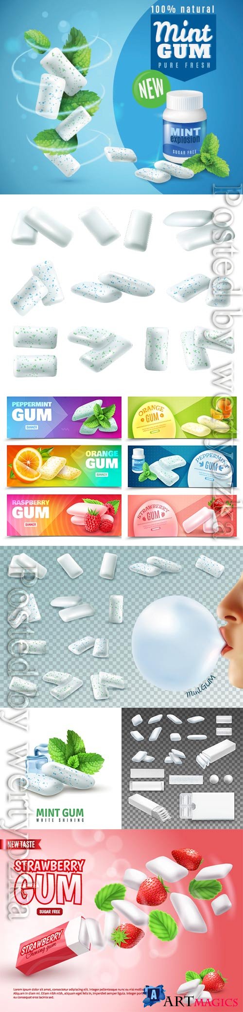 Realistic chewing gums vector set