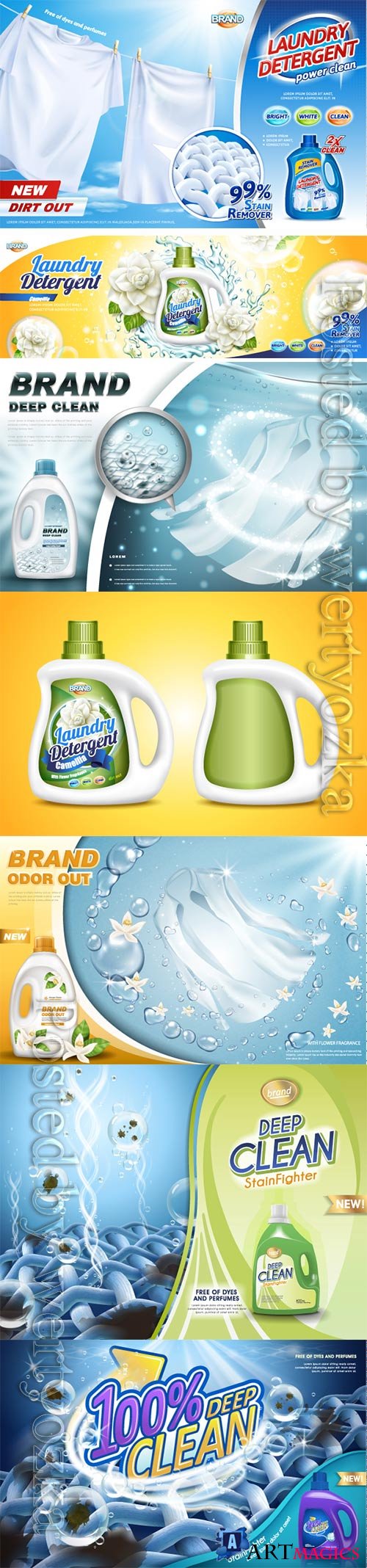 Laundry detergent ads vector collection