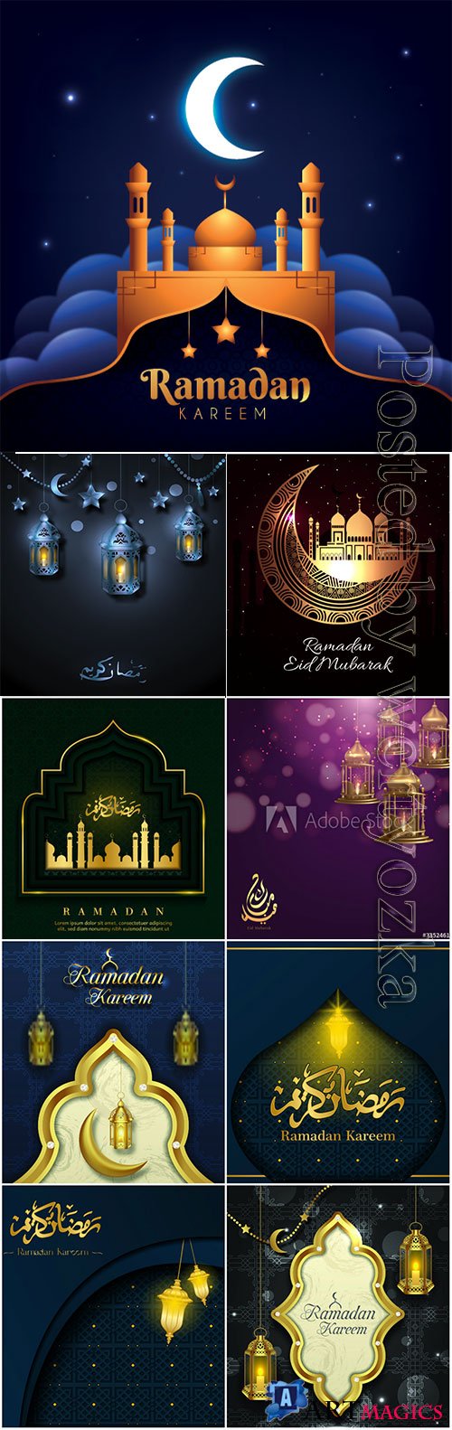 Ramadan Kareem vector background, Eid mubarak greeting card # 3