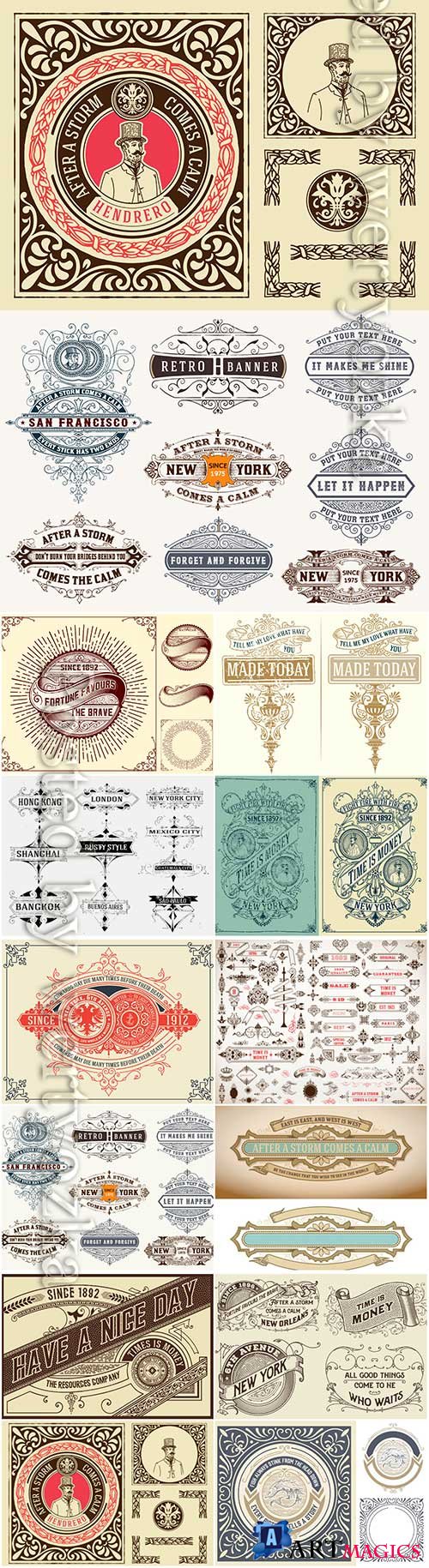 Vector vintage labels, emblems, logos, ribbons, patterns # 8